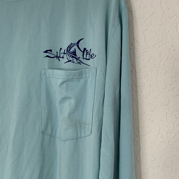 Salt Life Shirt Mens M Light Blue Long Sleeve Performance SLX Fishing Surf Dive - Picture 4 of 9